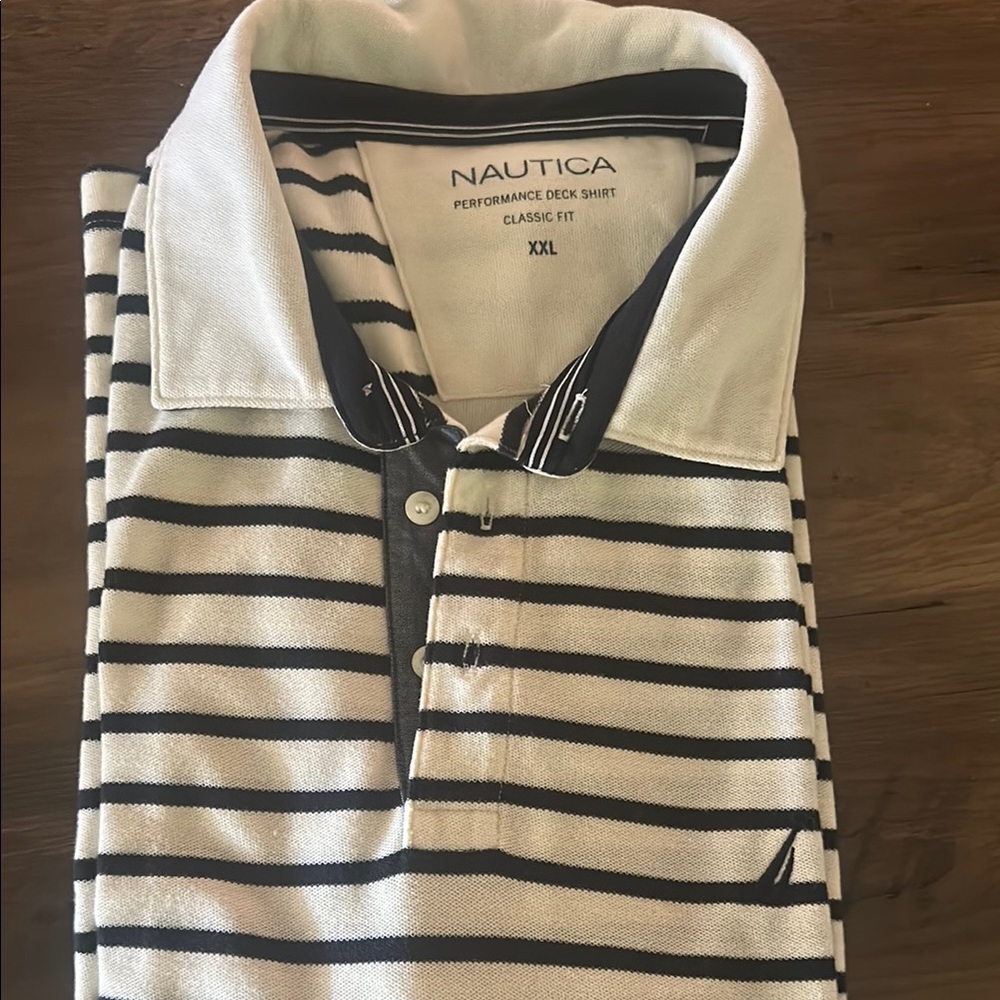 Nautica Black and White Polo Shirt Classic Stripes XXL